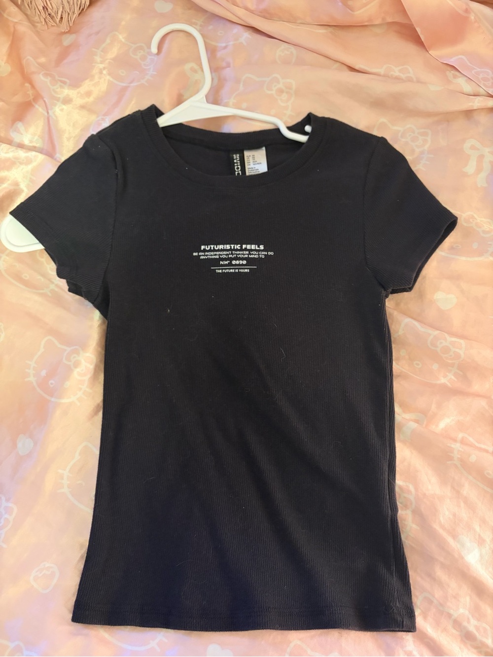 Divided Black Short Sleeve Tee with 'FUTURISTIC FEELS' Chest Print